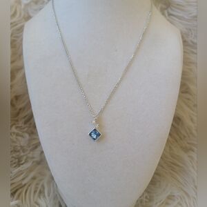 Swarovski Silver Necklace with Blue Crystal Pendant- Excellent Condition